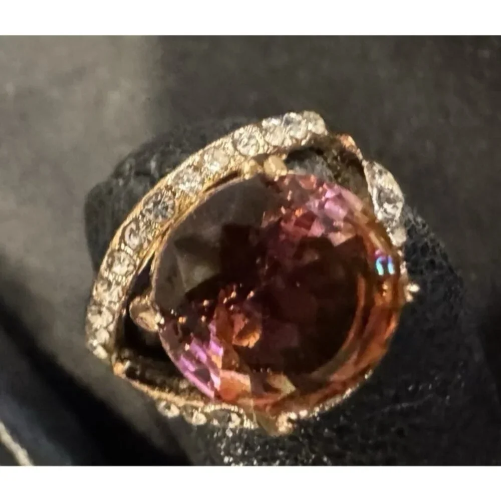 NEW Fashion CZ Moissanite Pink Amber Gold Ring Women 18 US 8